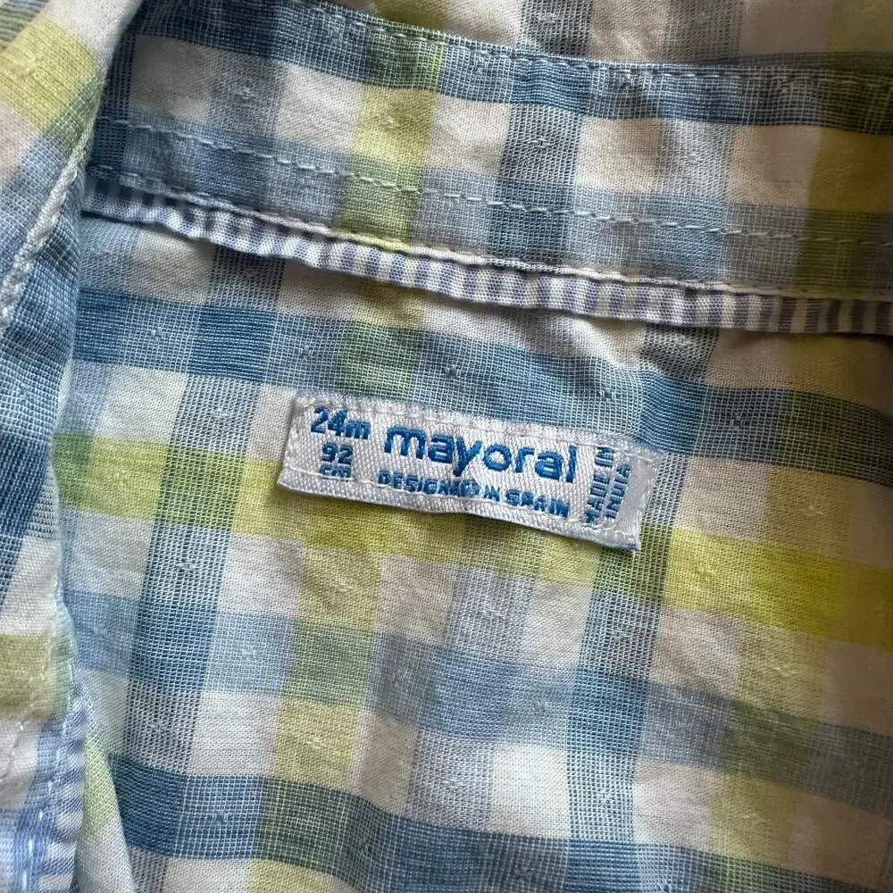 Mayoral Baby Boys Long Sleeve Blue & Yellow Check Shirt